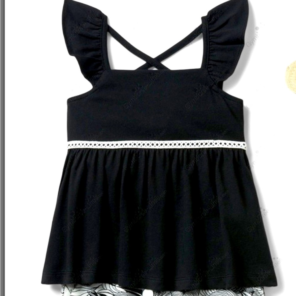 Janie and jack paradise found black ruffle sleeve top flutter shirt girls